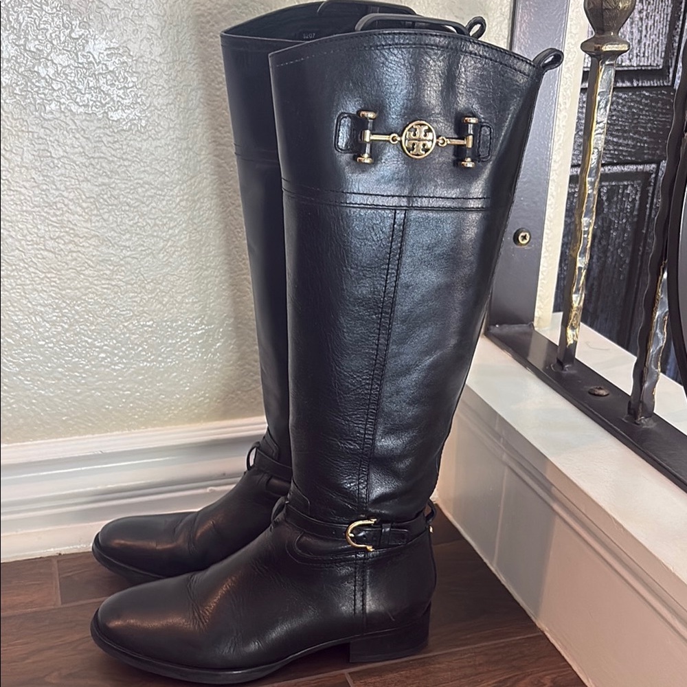 Tory Burch Black Leather Over the Knee Boots